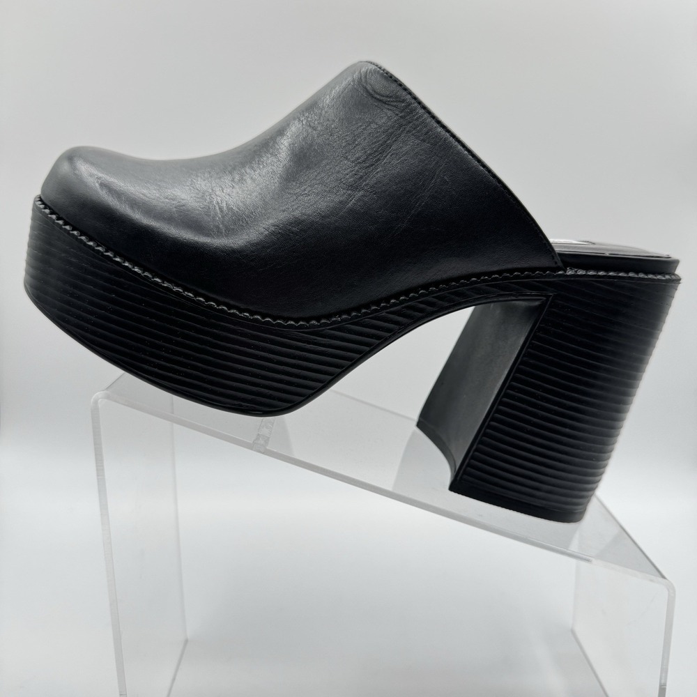 Steve Madden Bowe Leather Block Heel Mules Platform Black Size 10 M Slip On